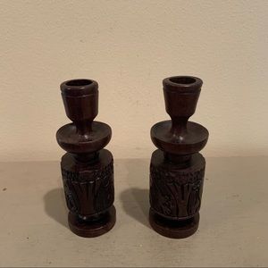 Vintage Wood Carved Candlesticks